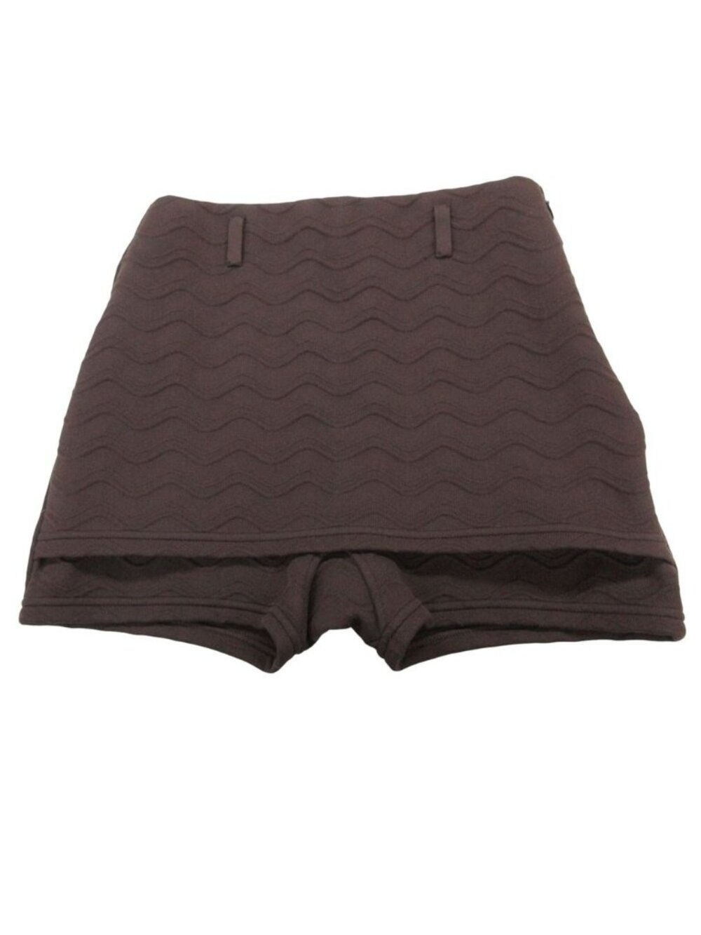 Prada Shorts Skirt Layered Knit Wave Pattern Jacquard Weave High Waist Brown